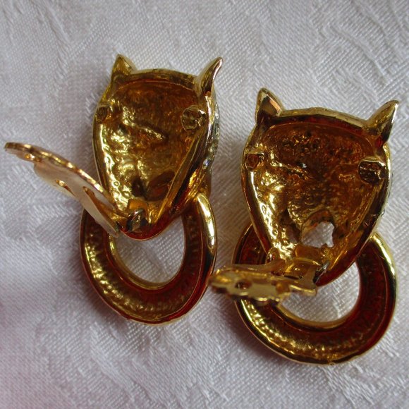 TIGER VINTAGE CLIP ON CRYSTAL EARRINGS - Picture 4 of 9